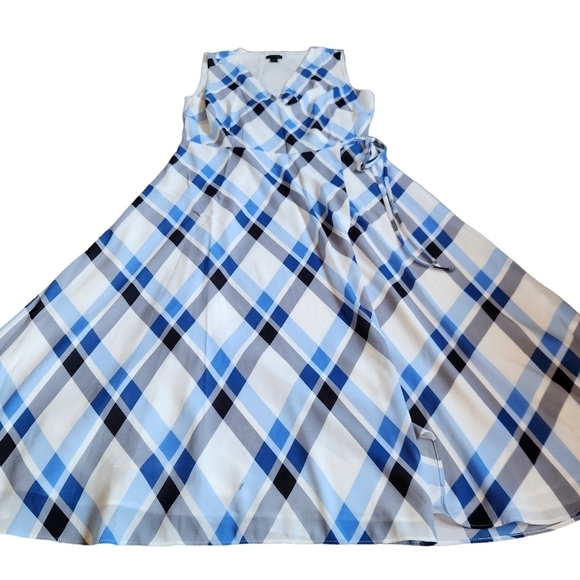 Ann Taylor size 4 blue white plaid midi wrap dress preppy festival ethereal - Picture 4 of 10